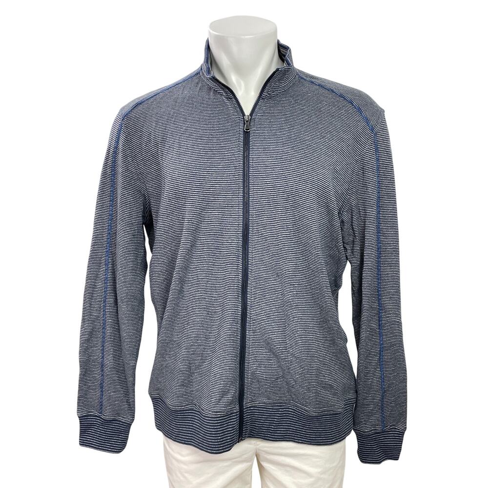 Robert Graham Men's Navy Blue Striped Knit Long Sleeve Full Zip Jacket Size L